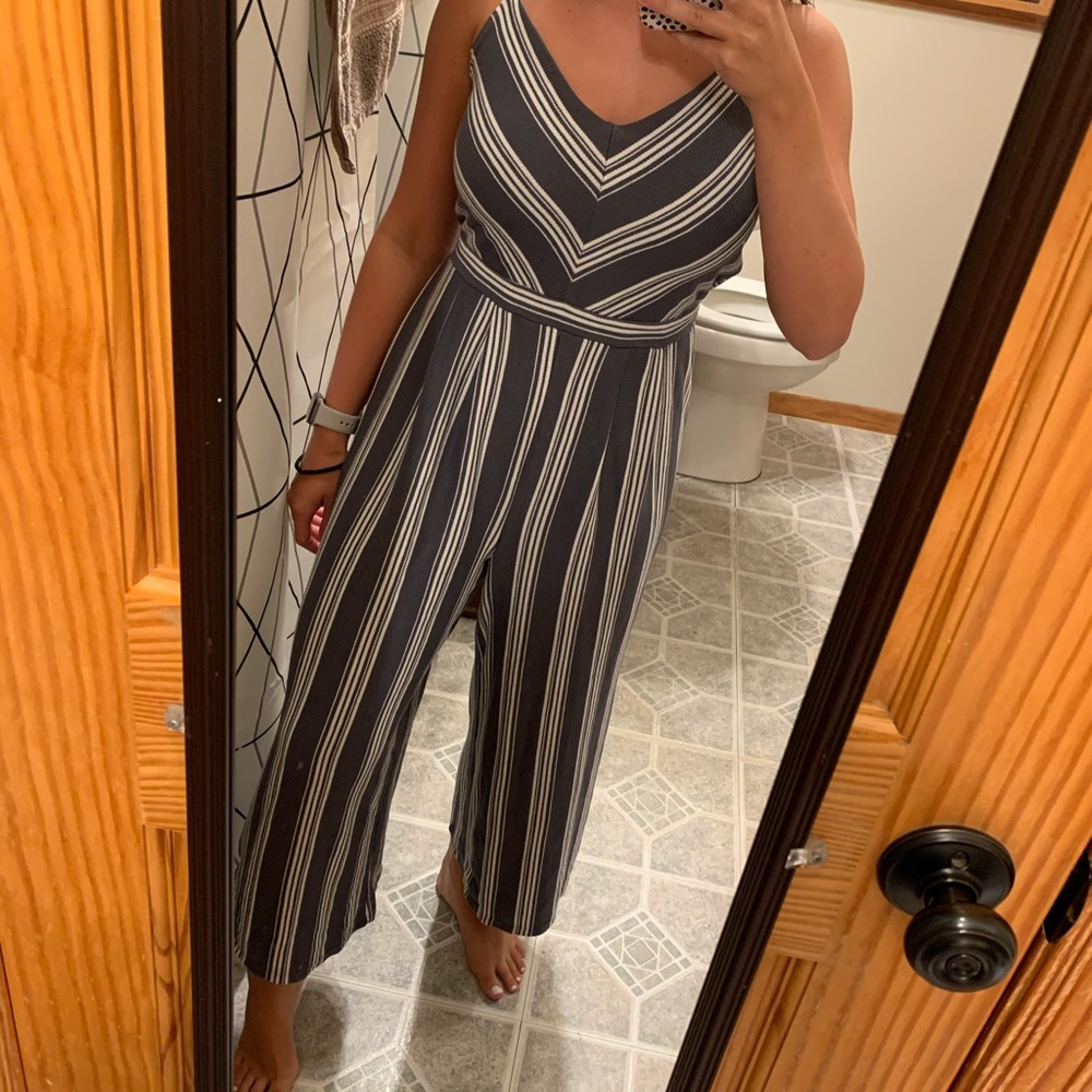 Xhilaration Gray & white striped romper